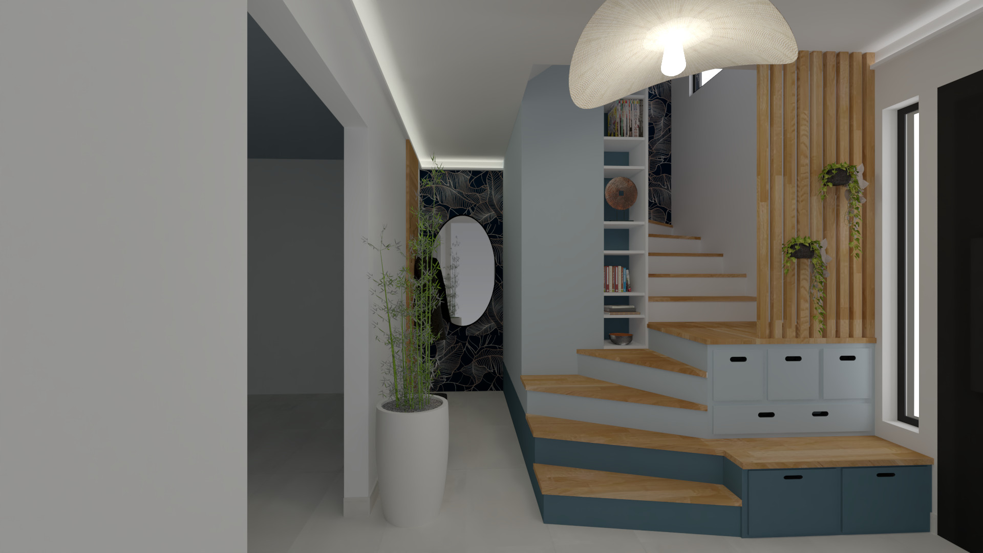 Optimisation d'une entrée avec escalier . Sarrancolin